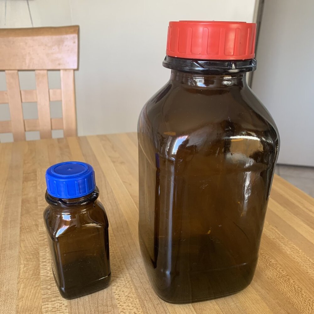 Two Glass Square Amber Bottles w/ Cap